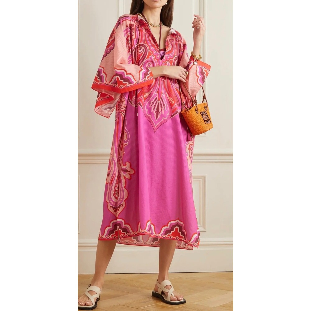 ETRO NWT Paisley Silk Cotton Kaftan Dress 38 Resort Midi Italy $1550 Resortwear